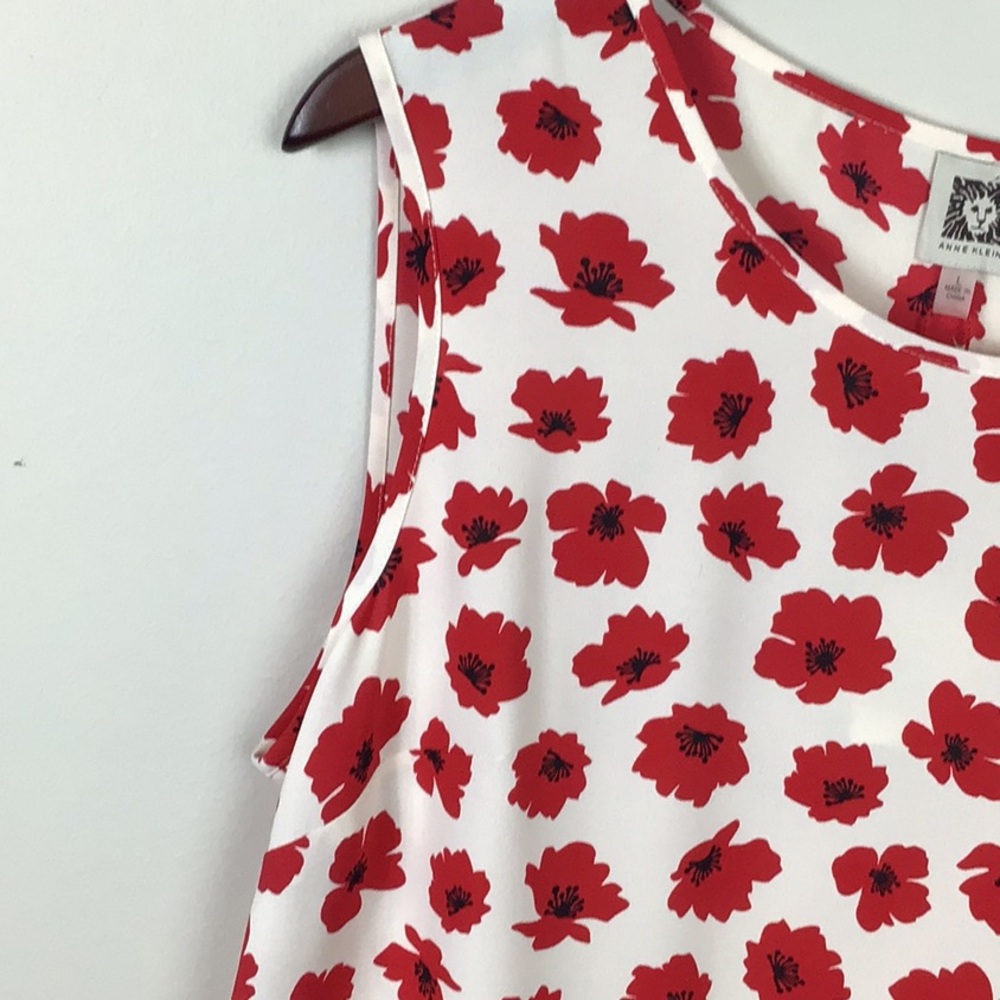 Brand New with Tags Anne Klein Cream top Red Pinot floral print Size large - Picture 4 of 6